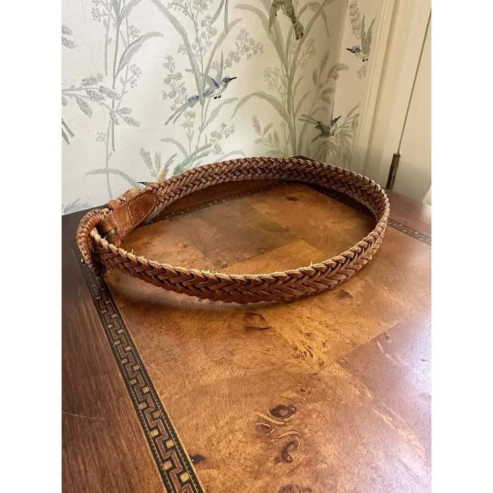 Vintage Brown Weaven Leather Belt Ladies 1x30”